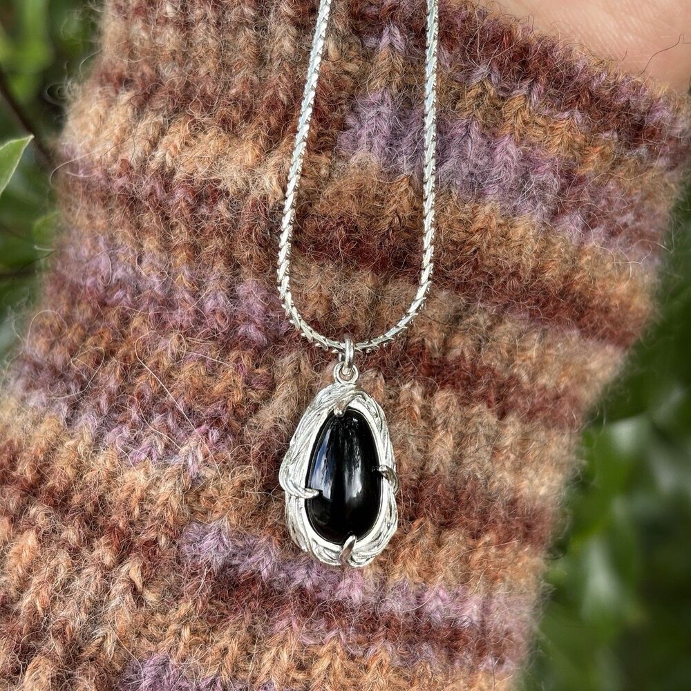 925 Sterling Silver Adjustable Lariat Necklace with Black Onyx Pendant 26” 10.8g - Picture 7 of 8